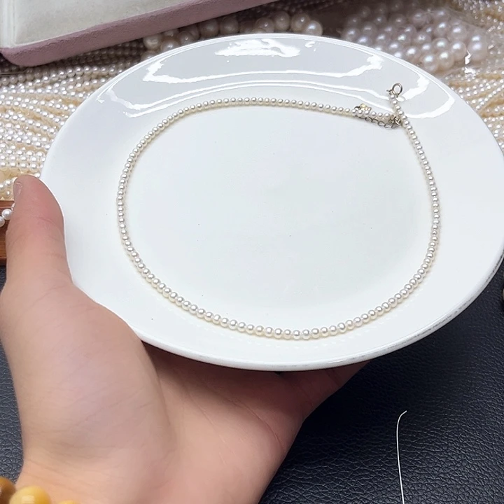 天然珍珠项链银S925镶嵌淡水珍珠8