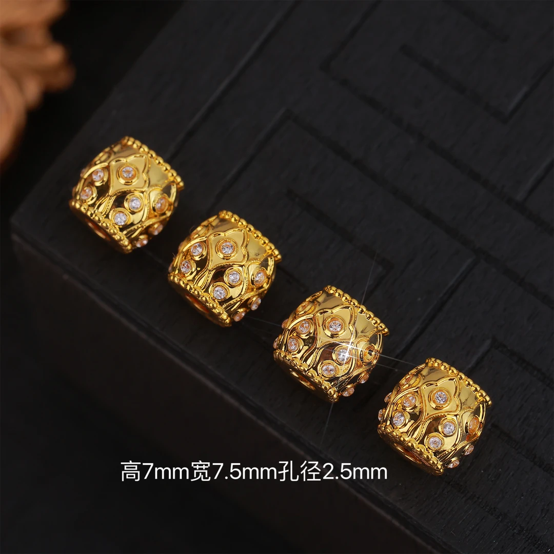 【来福工厂】18k金豪镶爆闪和莲精工桶珠文玩DIY手串项链配饰