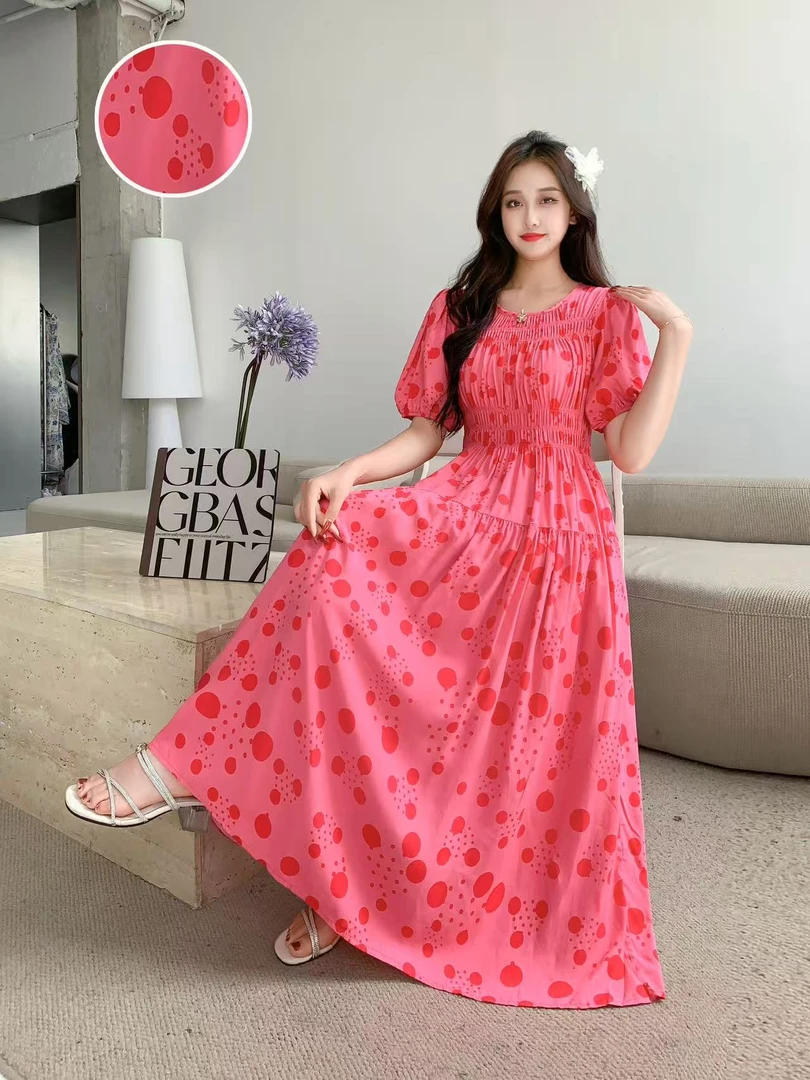 法式夏季连衣裙小香风显瘦雪纺裙泡泡袖长裙休闲风