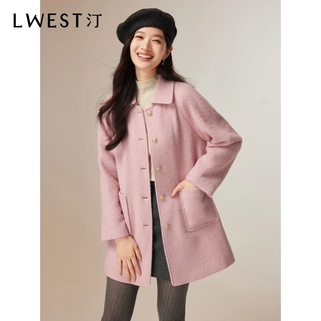 3338【马琦尧专属】朗文斯汀时尚翻领粉色毛呢外套DTYD4510A03338