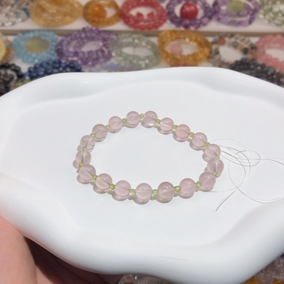 手链未镶嵌水晶粉水晶橄榄石DIY