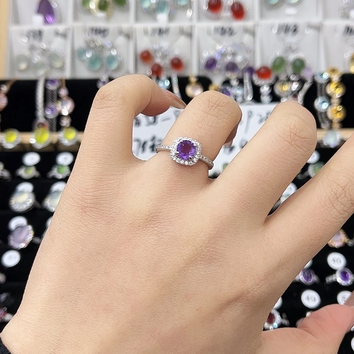紫晶戒指银S925镶嵌