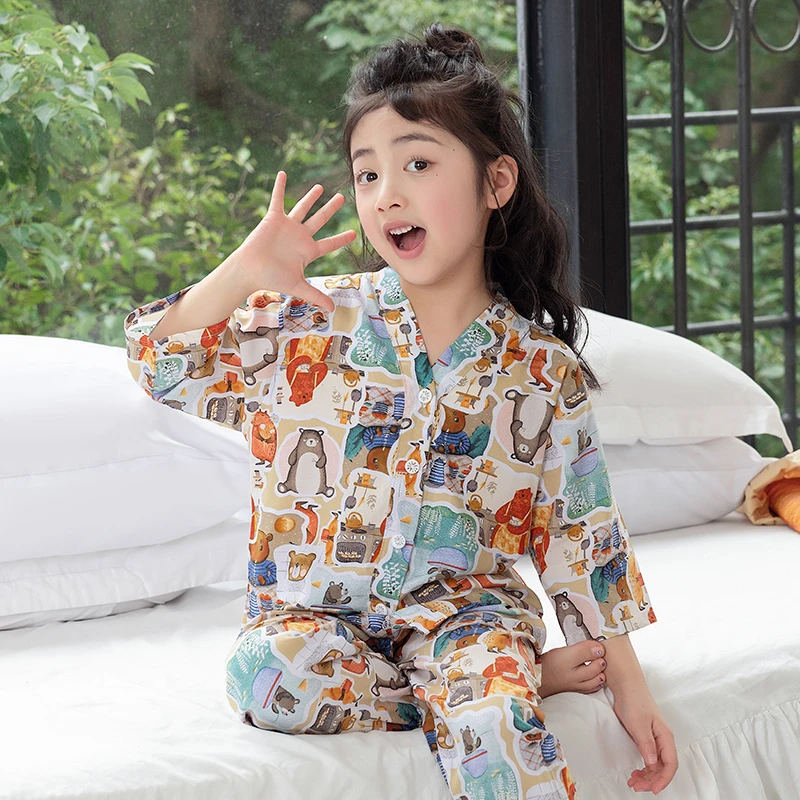 【莱赛尔棉绸】夏季薄款亲子棉绸睡衣七分袖长裤男女童家居服套装