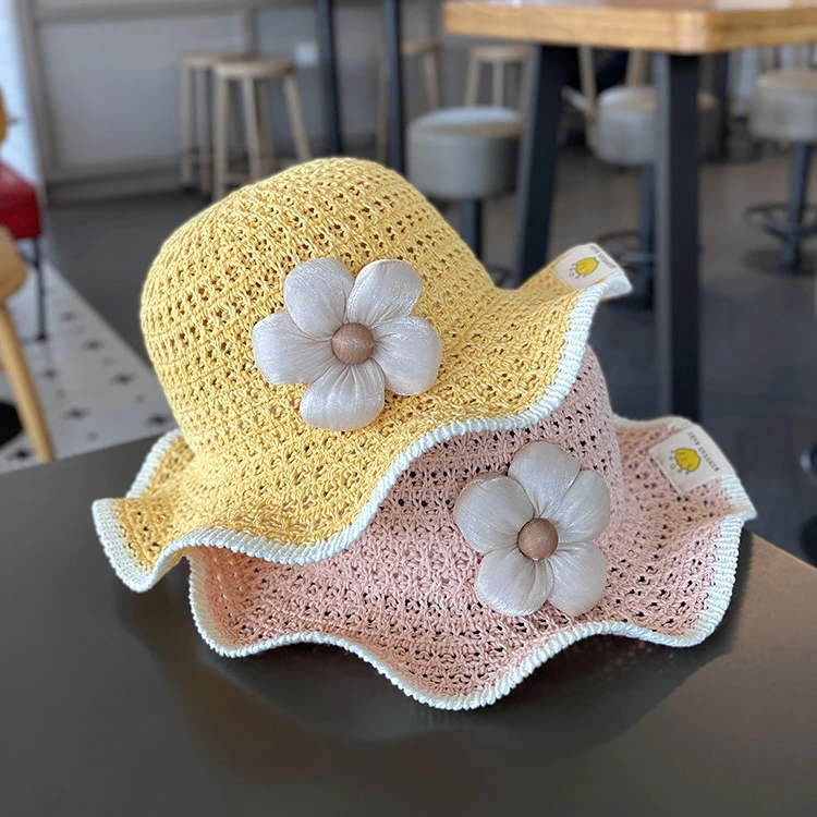 【小布丁】儿童草帽夏季宝宝遮阳帽大檐渔夫帽女童防晒帽透气太阳帽