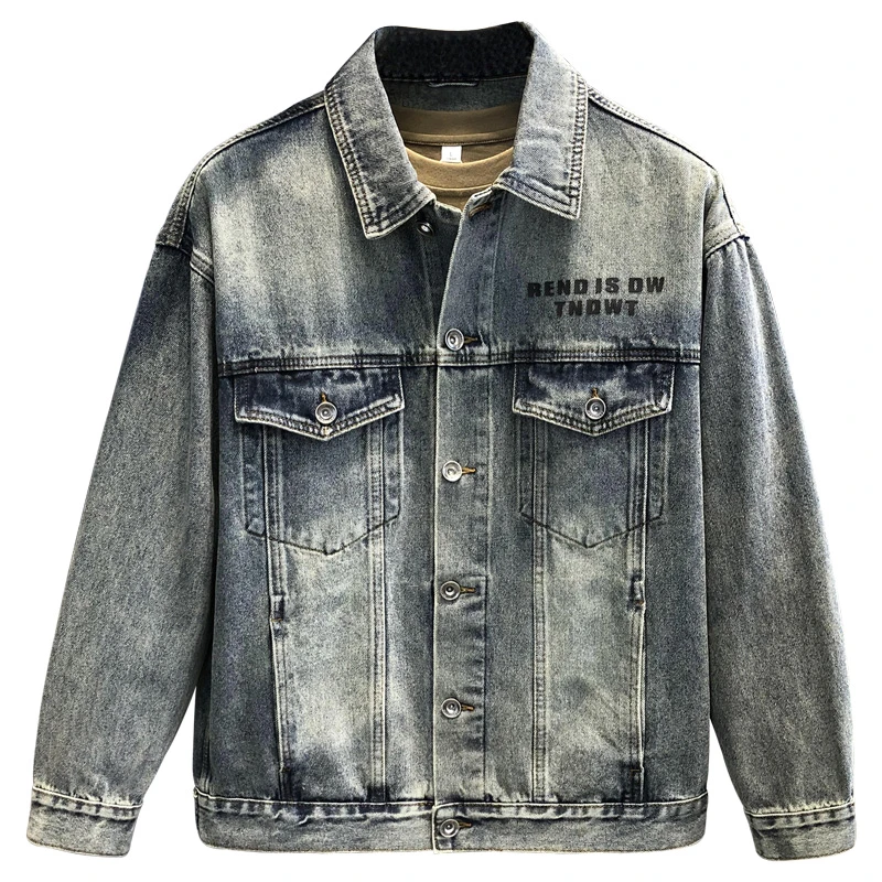 斯里卡琪高端复古水洗牛仔外套男士春秋宽松美式工装夹克男