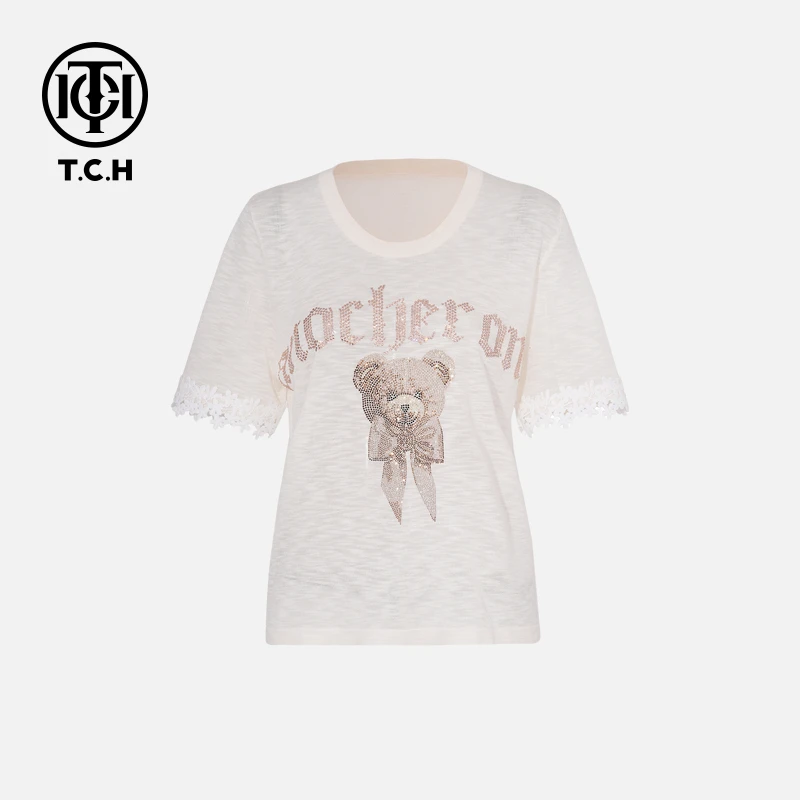 TCH烫钻工艺新款时尚休闲百搭针织T恤女T75A09E5156轻奢tch