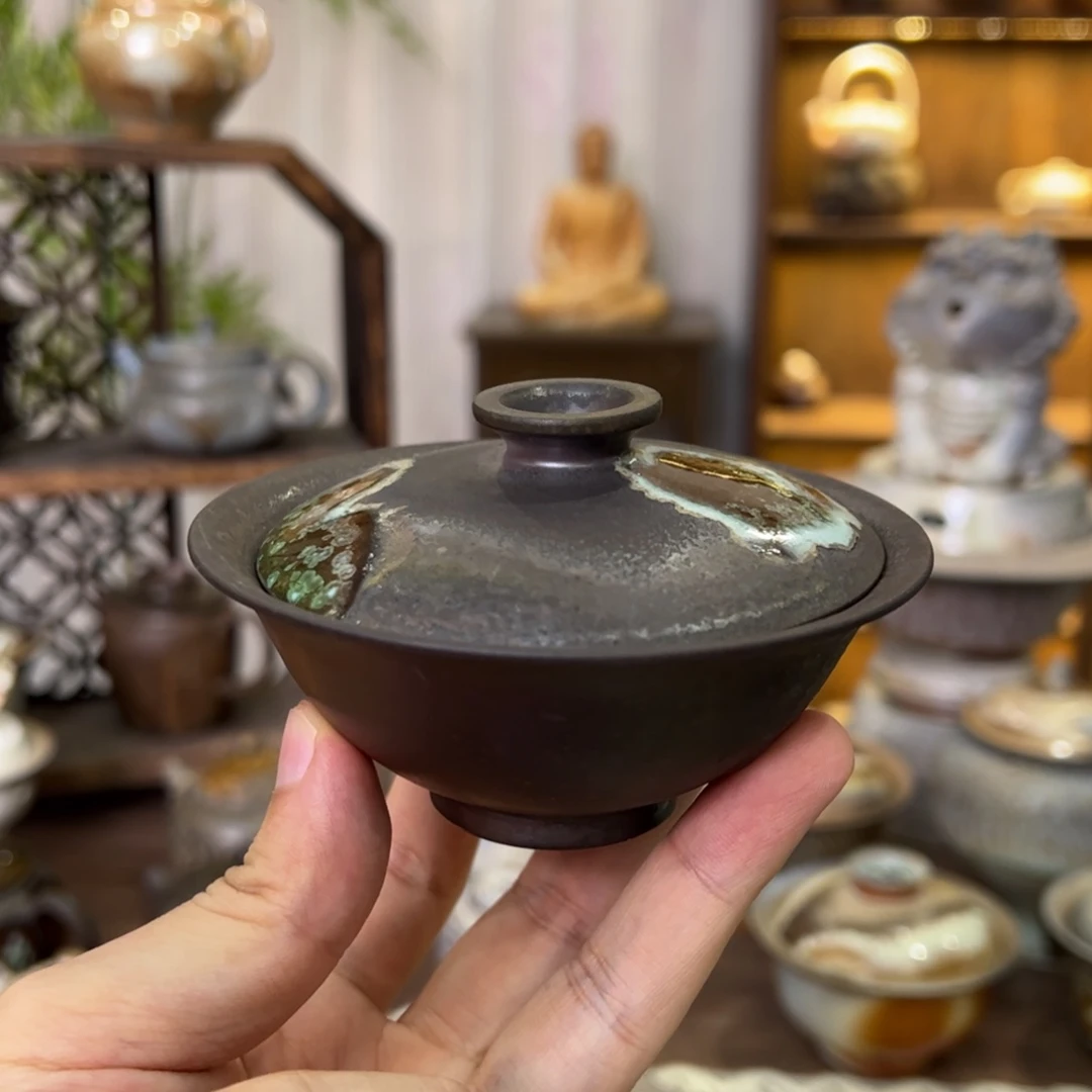 乌金小乔盖碗柴烧