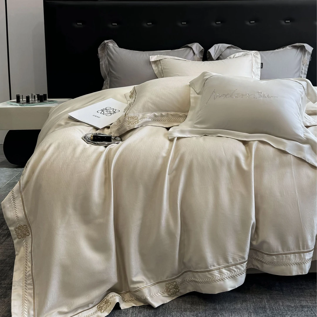 缙铂【赫罗纳】高端轻奢欧式全棉长绒棉色织提花四件套床上用品