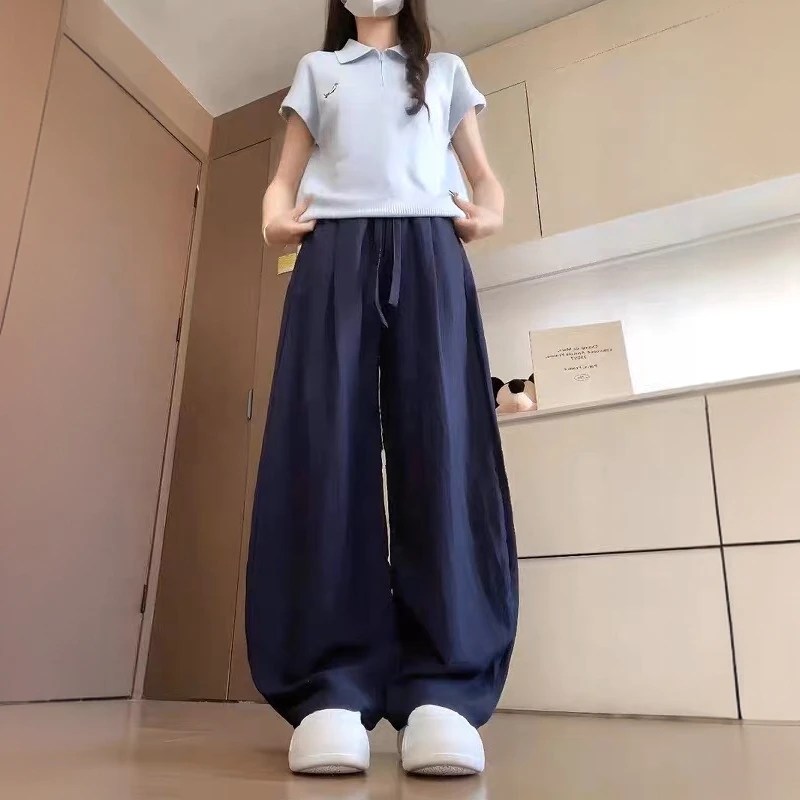 天丝亚麻休闲弯刀裤女夏季薄款高腰垂感宽松显瘦凉凉棉麻阔腿裤子