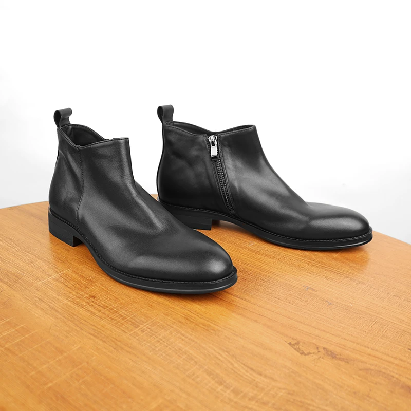 牛皮男士套脚真皮切尔西马丁靴时尚男款皮靴秋冬百搭中帮正装皮靴