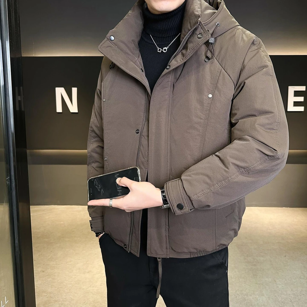 高端连帽男士羽绒服男款秋冬季2025新款时尚潮牌加厚保暖工装外套