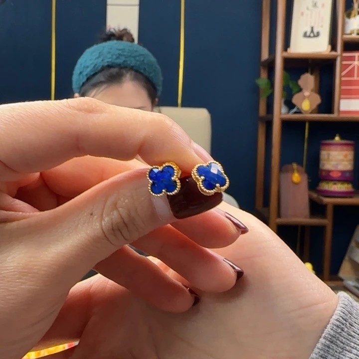 青金石耳饰银S925镀金镶嵌