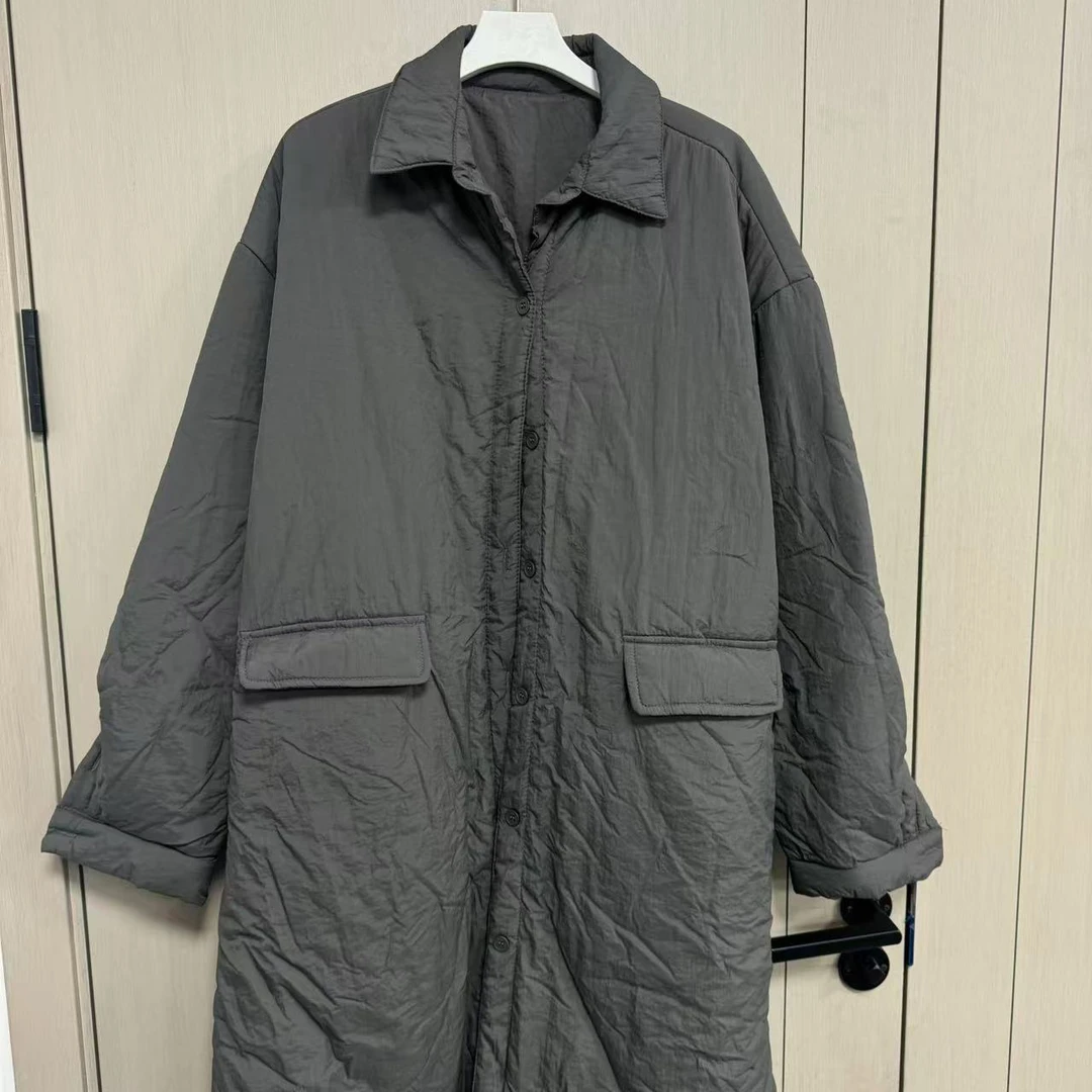 【沐木流浪记】灰绿色翻领双口袋带盖棉服外套z