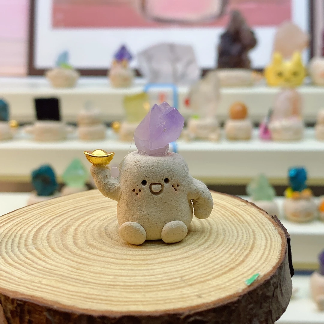 水晶小豆丁摆件紫水18