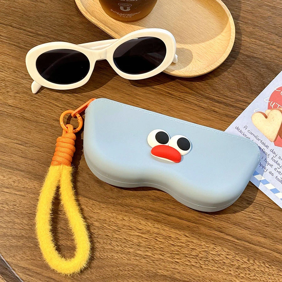 卡通可爱便携式硅胶眼镜袋撞色墨镜太阳镜保护套挂包眼镜盒收纳包