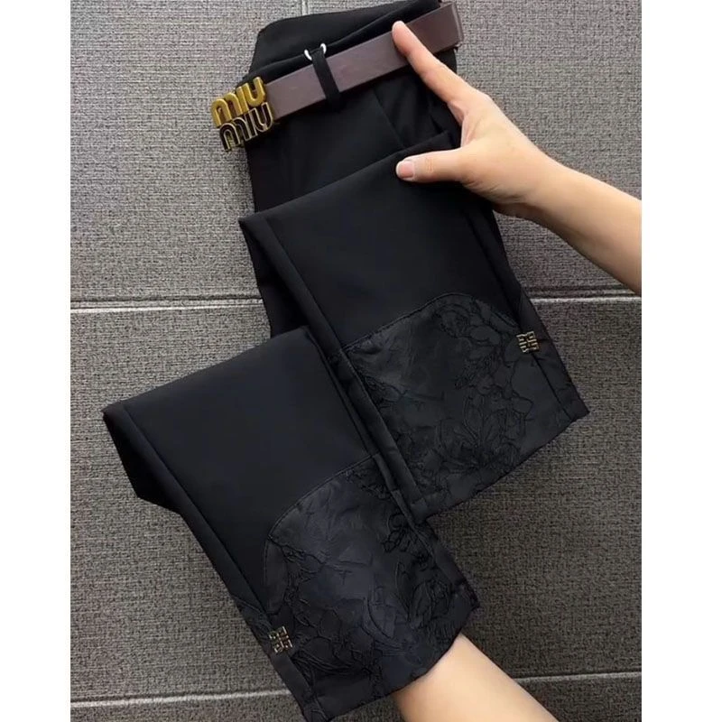 凡凡*新款时尚高腰百搭黑色直筒四面弹裤女显瘦休闲裤