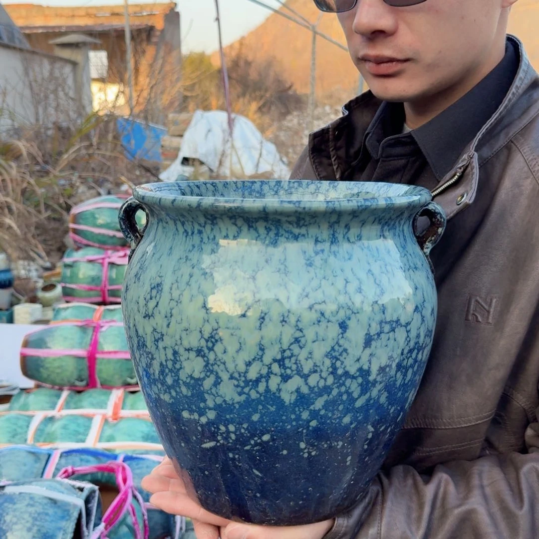 紫砂花盆口25高25（一个胖子蓝雪花