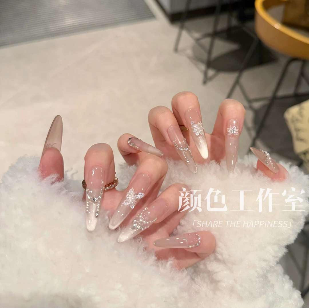 【月之浮光】立体浮雕渐变猫眼新中式气质高级感纯手工穿戴美甲贴片