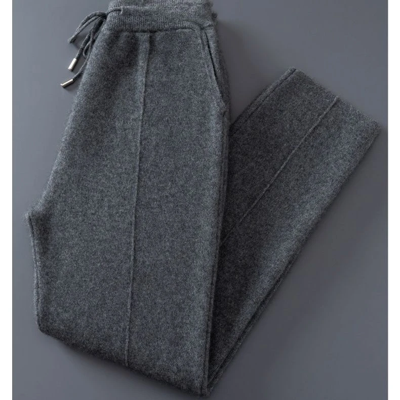 秋冬新款加厚休闲运动羊毛裤男显瘦针织卫裤中缝裤外穿显瘦小脚裤