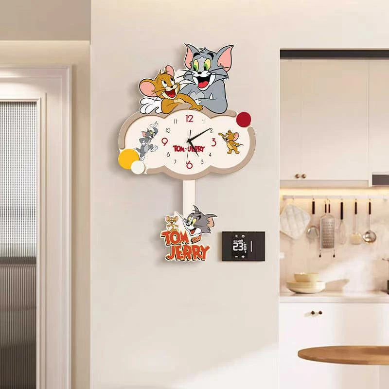 ZB124卡通猫和老鼠摇摆钟表客厅装饰画卧室背景墙静音时钟画捡漏2