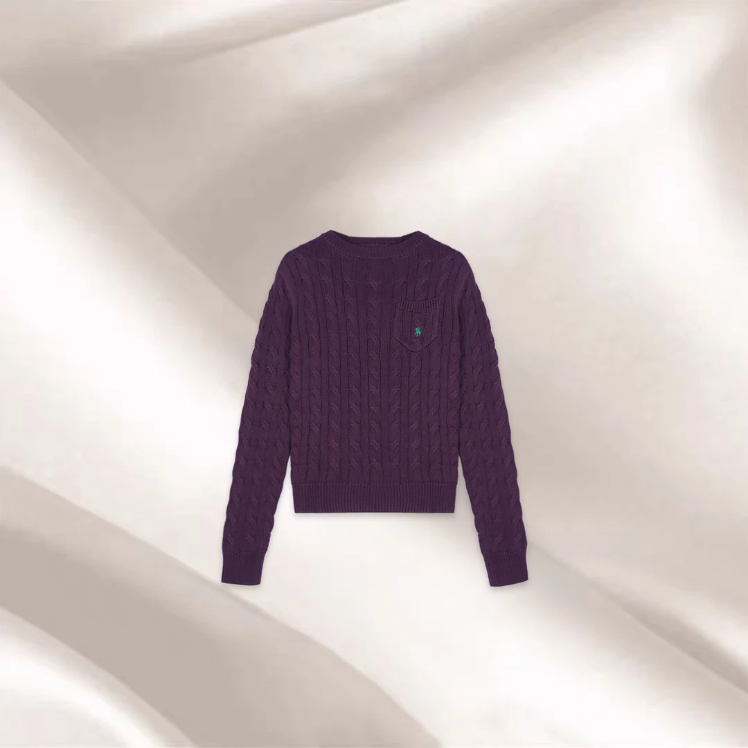 CocoHerben紫色圆领修身针织衫女新款网红时尚百搭长袖上衣HBA119