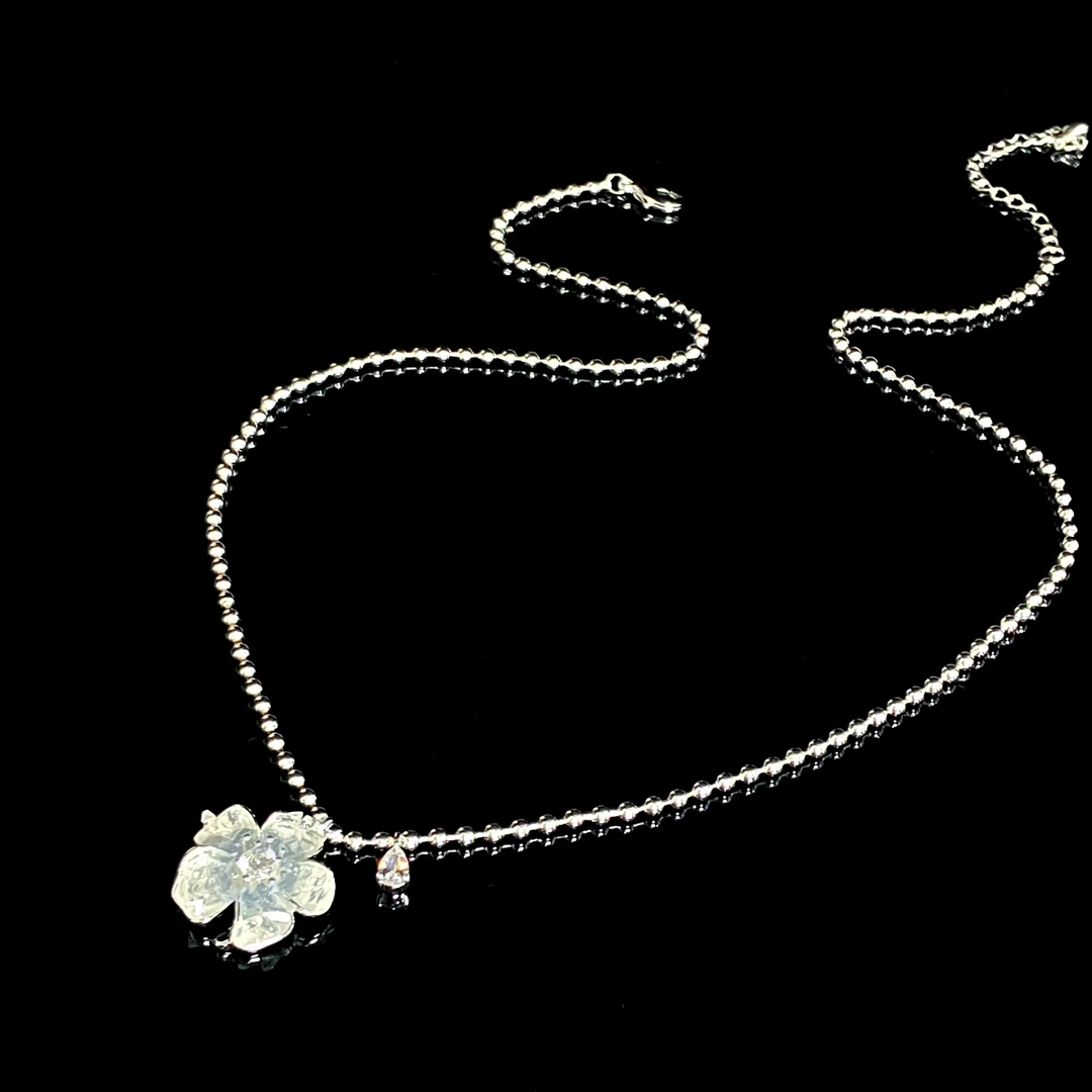 铜合金项链 镀K金 海盐蓝泪滴花  个性百搭项链X7209