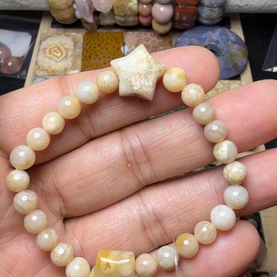 硅化玉未镶嵌纯天然色有机玉石保真色福利星星手链