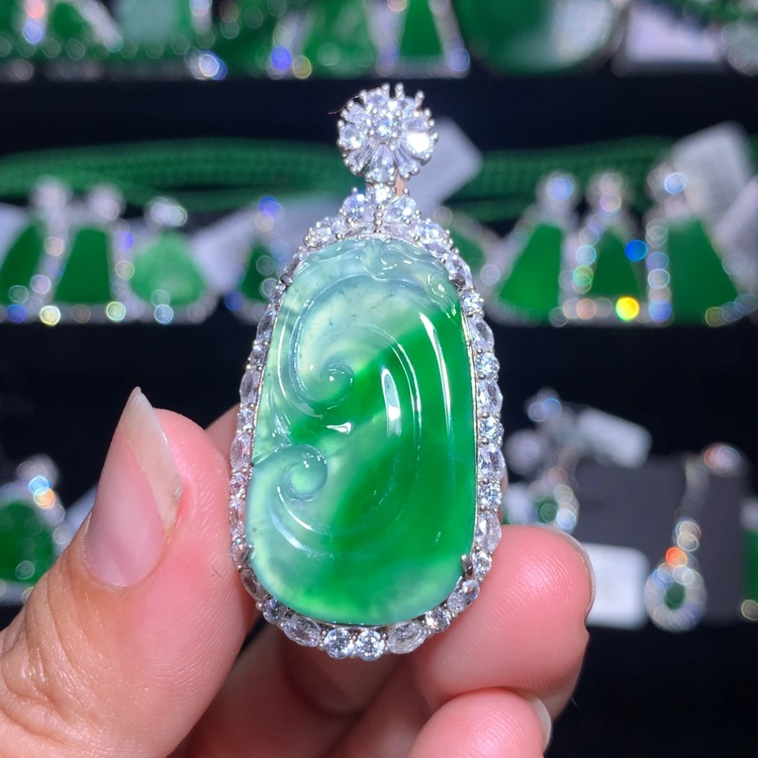 【闪购商品】翡翠银S925镶嵌颈饰天然翡翠