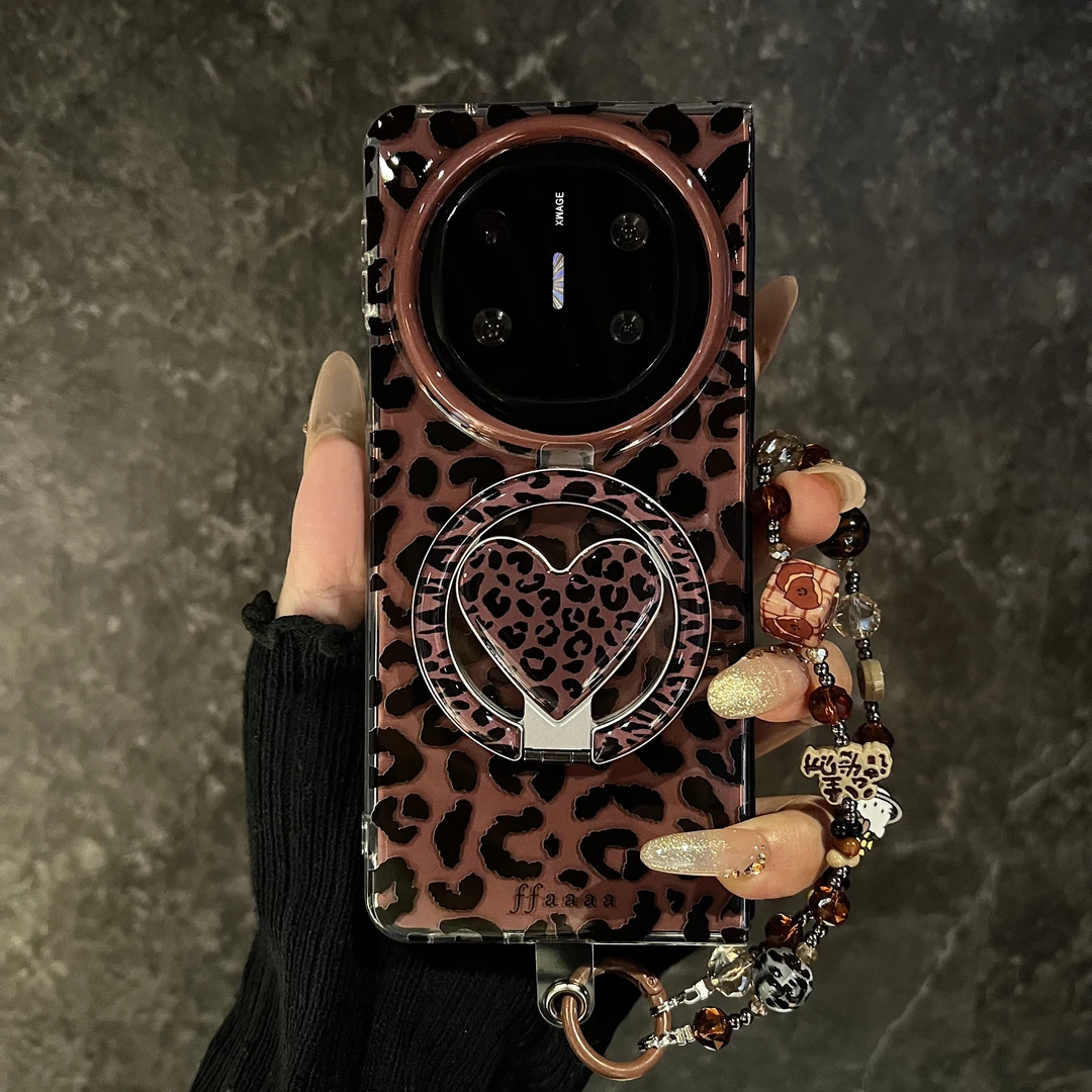 美式复古棕色豹纹适用于华为mateX6折叠屏手机壳典藏版英文磁吸壳