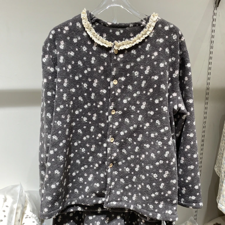 秋冬洋气小碎花加绒可外穿甜美风家居服套装