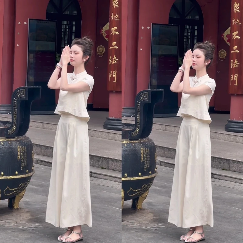 新中式国风立体装饰花盘扣不规则复古显瘦套装