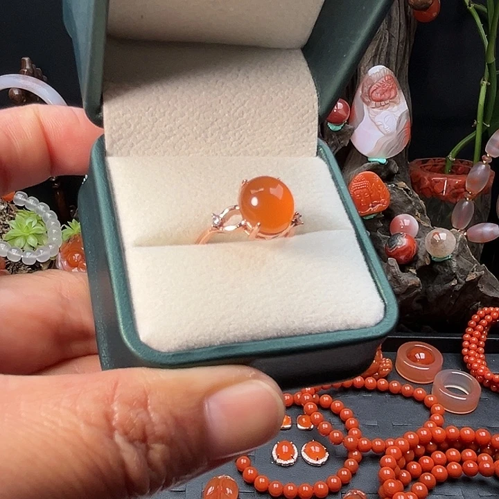 南红玛瑙未镶嵌颈饰冰橘色戒指