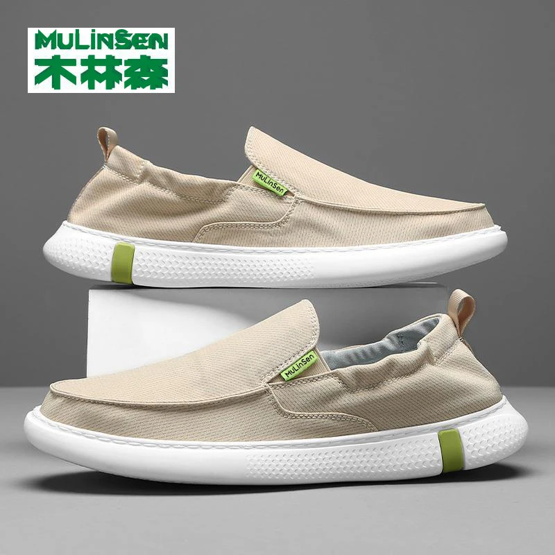 木林森老北京帆布鞋男2025新款秋季透气男士开车休闲一脚蹬帆布鞋