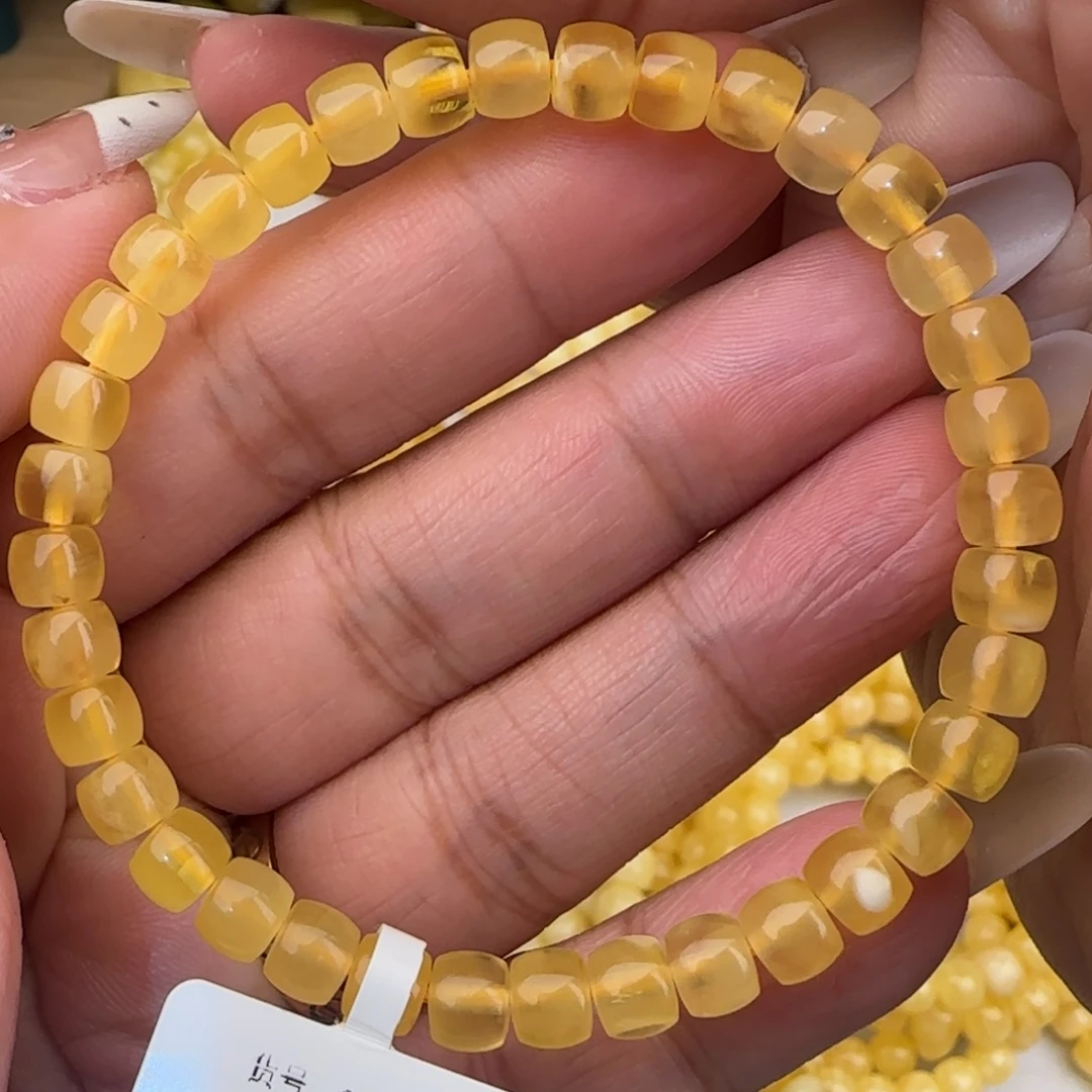 蜜蜡未镶嵌手链金绞蜜直切手串