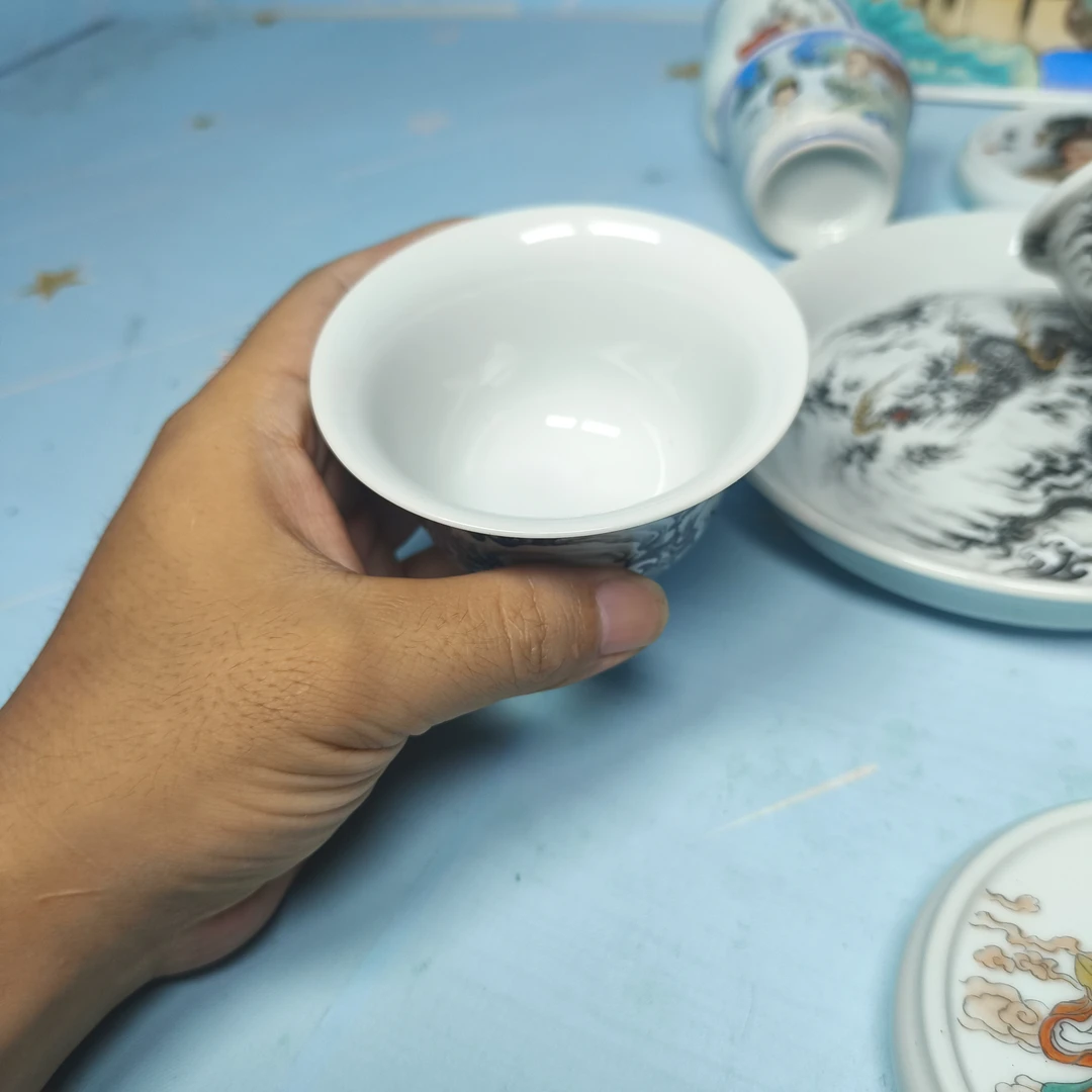 纯手绘墨龙茶碗陶瓷