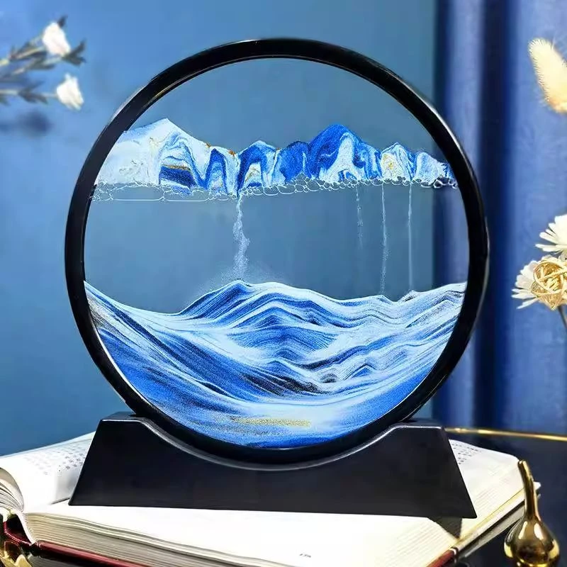 厂家直供3d流沙画圆形玻璃工艺品沙漏创意礼品桌面摆件