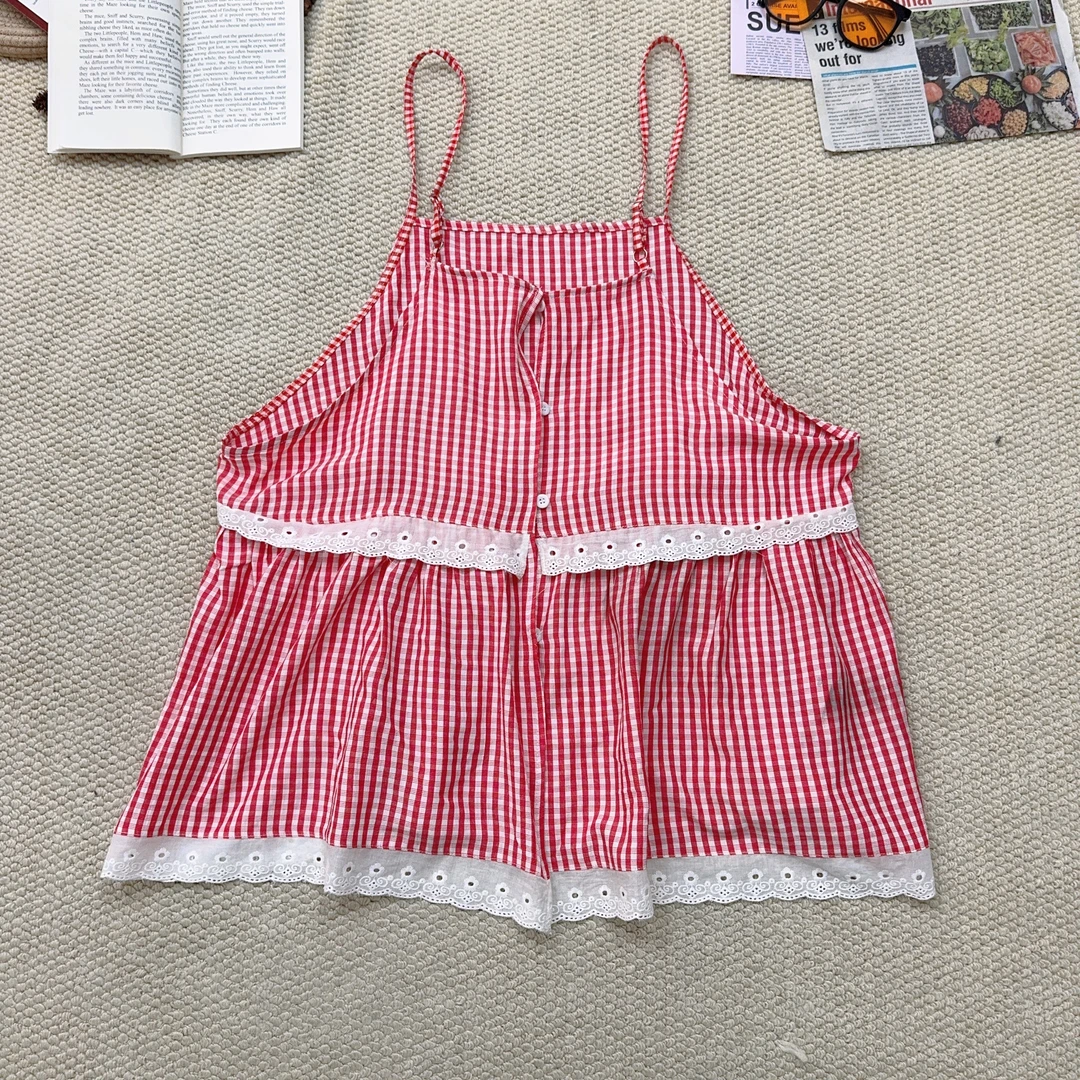 2025夏季新款休闲百搭格子开衫吊带背心1683