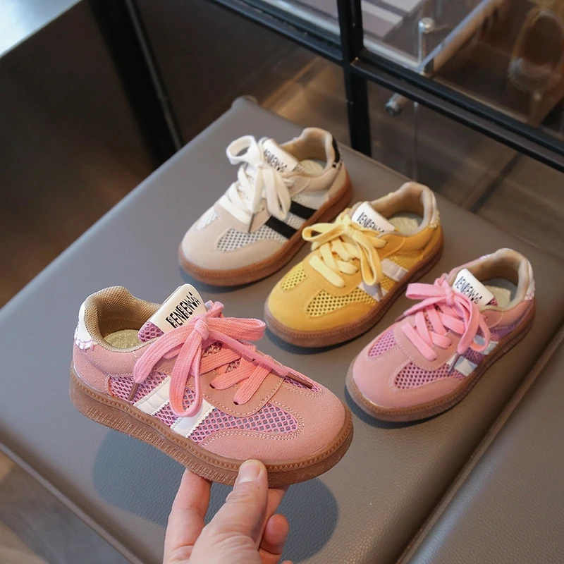 女童单网德训鞋2025夏季新款男童透气运动鞋软底儿童中大童板鞋潮