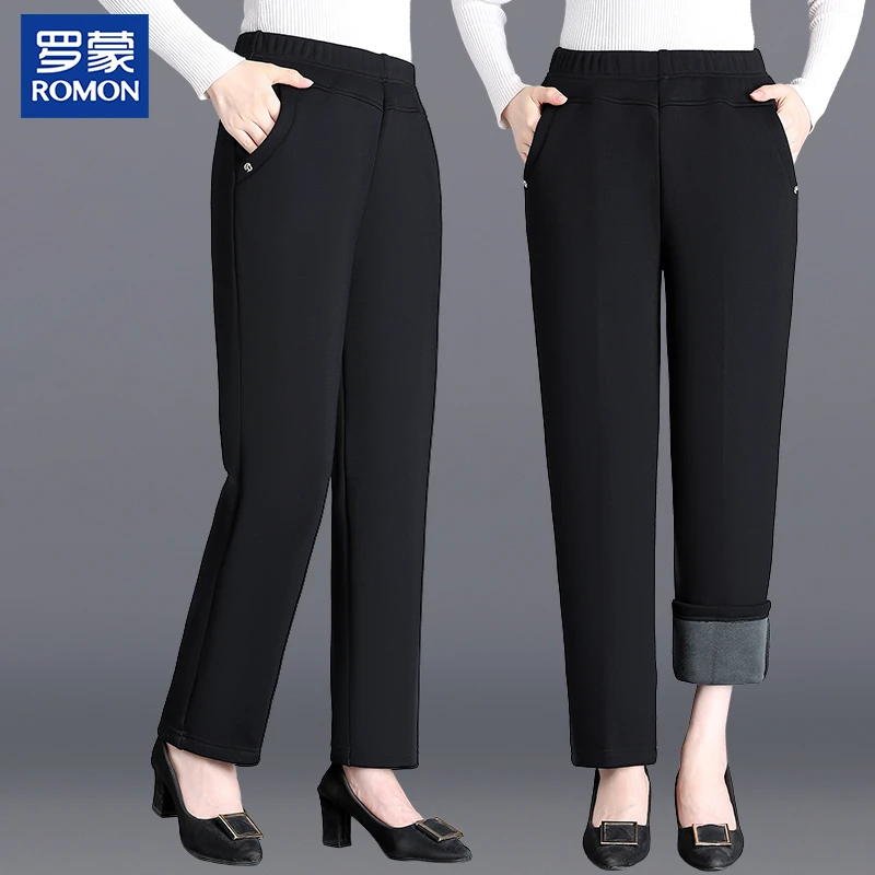 罗蒙妈妈装春季直筒裤子中年高腰长裤2025新款中老年女时尚休闲裤