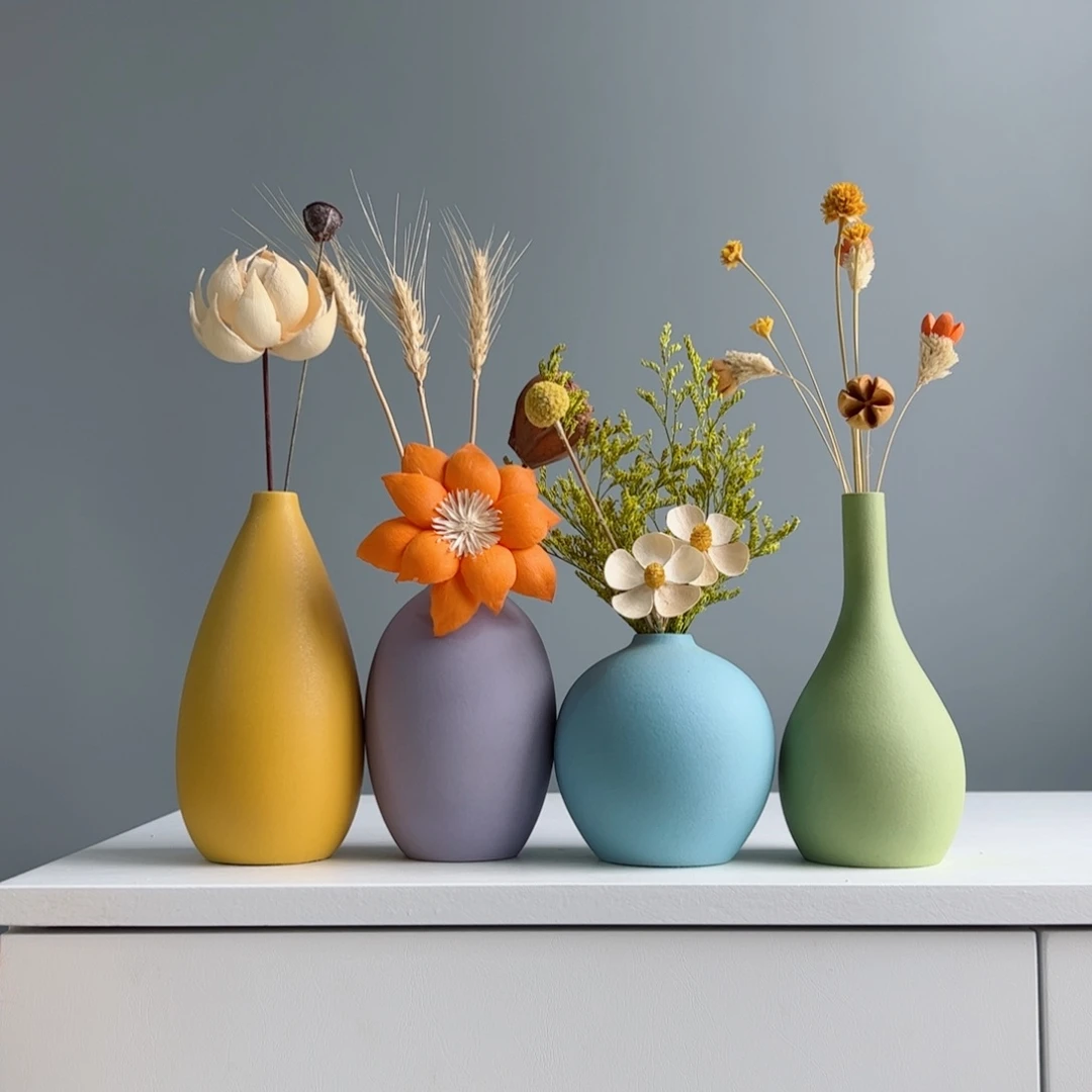 摆件陶瓷小花瓶摆件含花总高约20-30cm