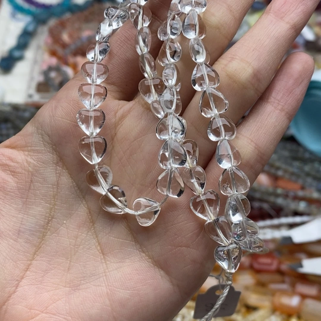 玛瑙/玉髓未镶嵌珠宝半成品一条装纯天然白水晶爱心8mm