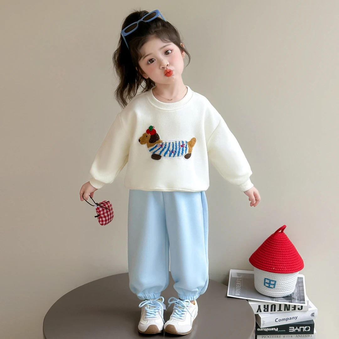 儿童春秋装洋气女宝宝卫衣套装卡通小女孩时髦女童运动两件套休闲