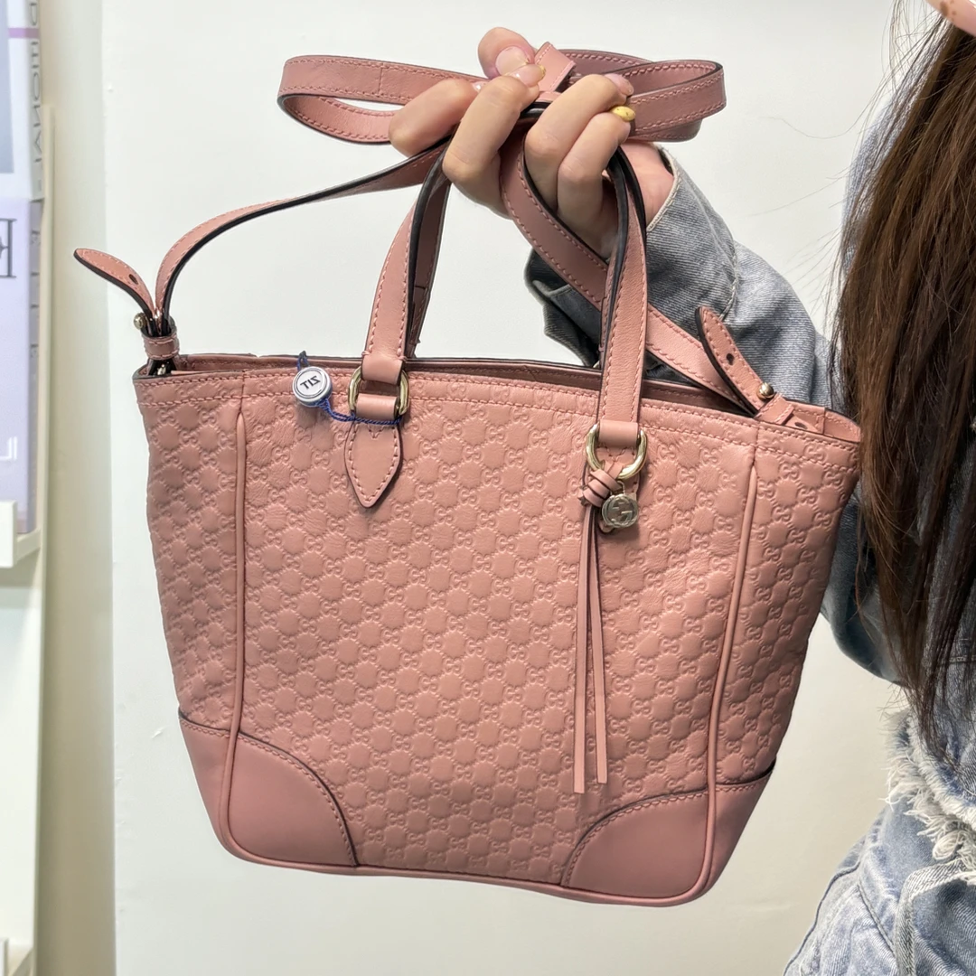95新 GUCCI/古驰 九五成新粉色菜篮子包包