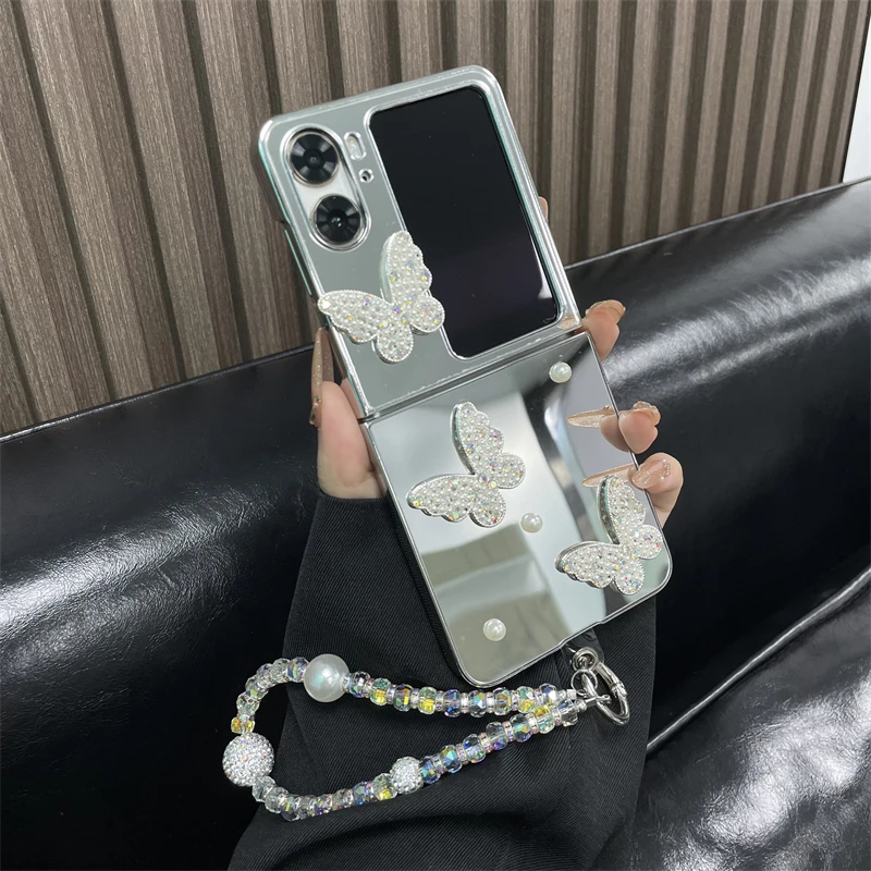 适用于oppofindn2flip手机壳折叠电镀直边n2flip保护壳镜面简约壳
