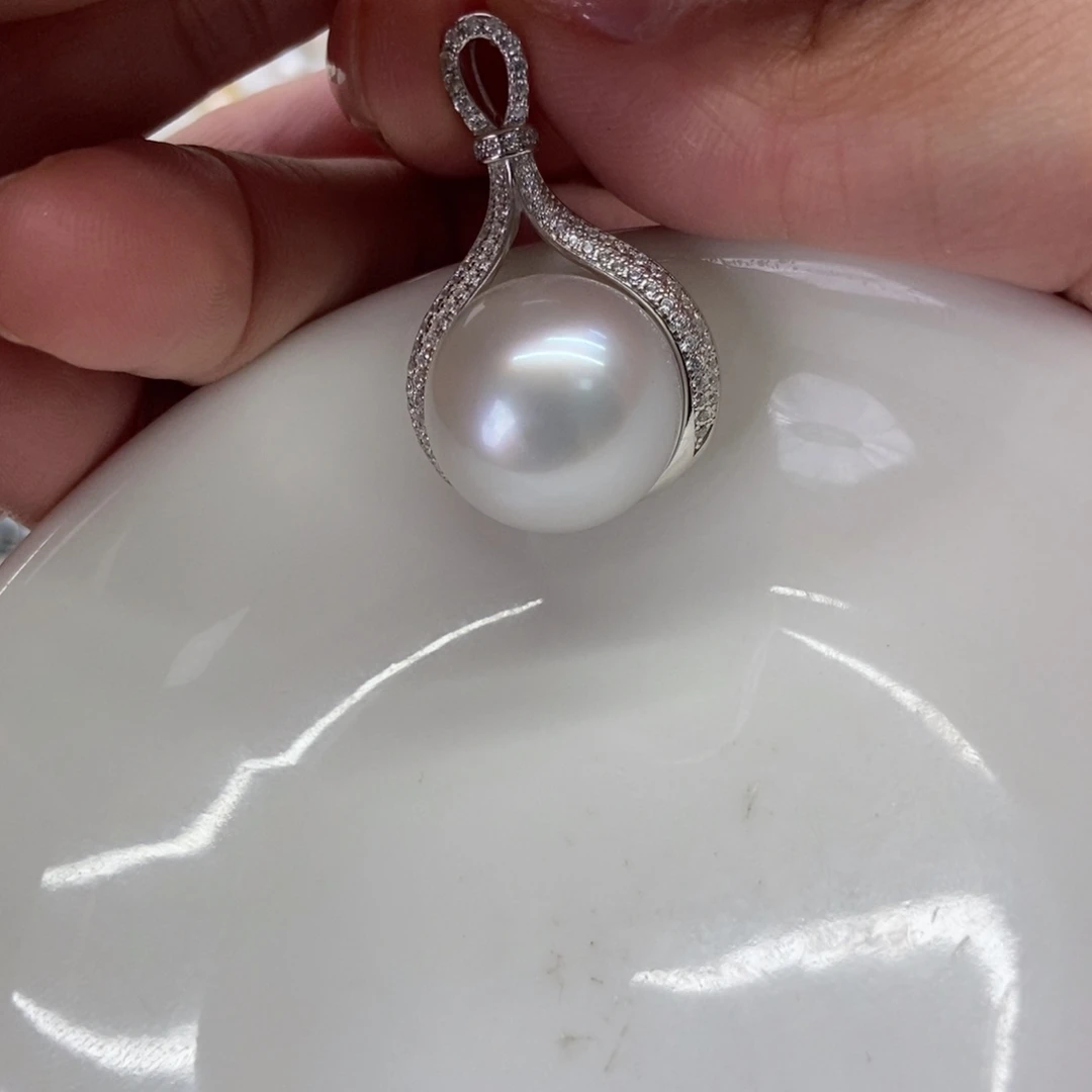 海水珍珠银S925镶嵌吊坠(不含链)