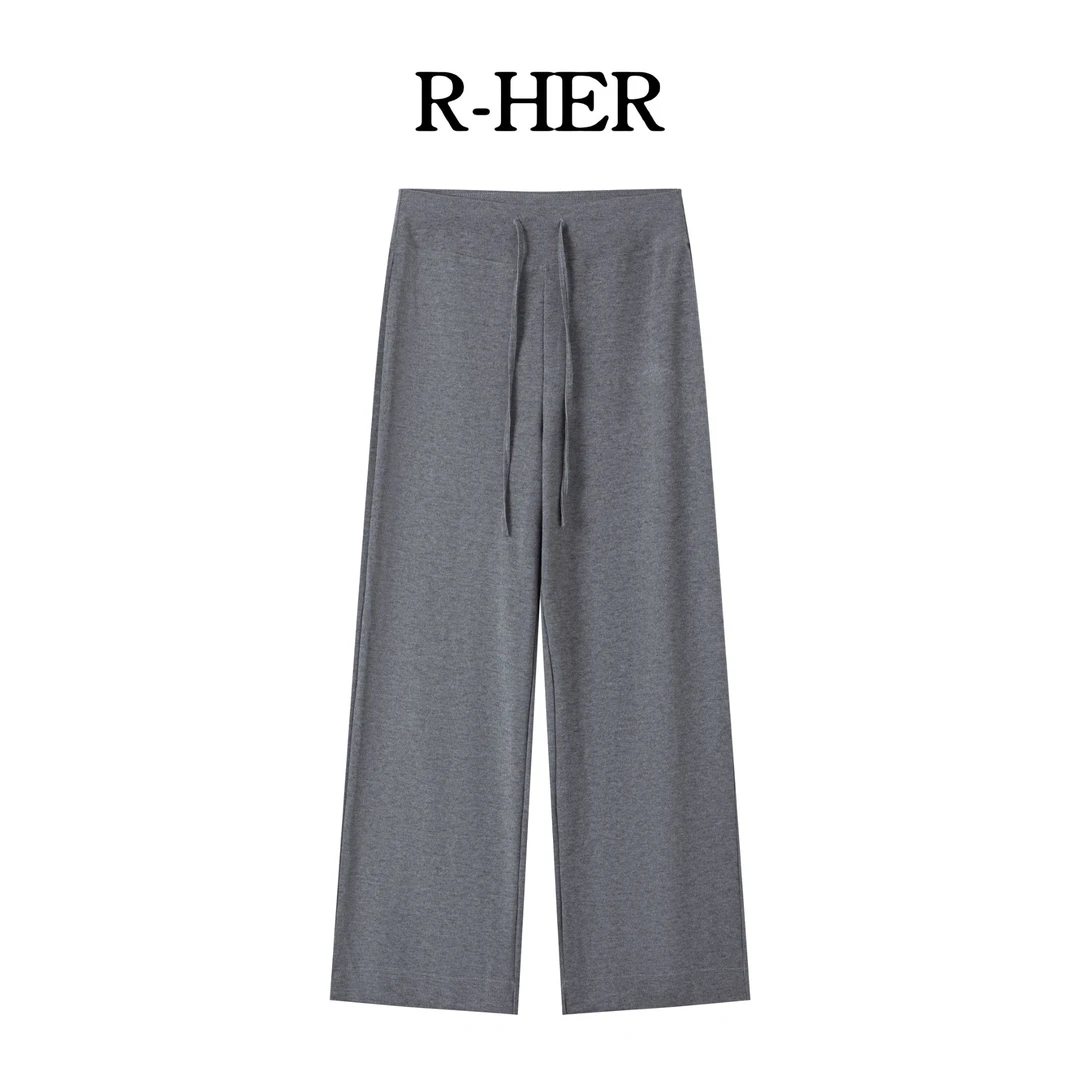 R-HER【系带直筒】夏季新款高腰舒适透气简约时尚休闲百搭瑜伽裤