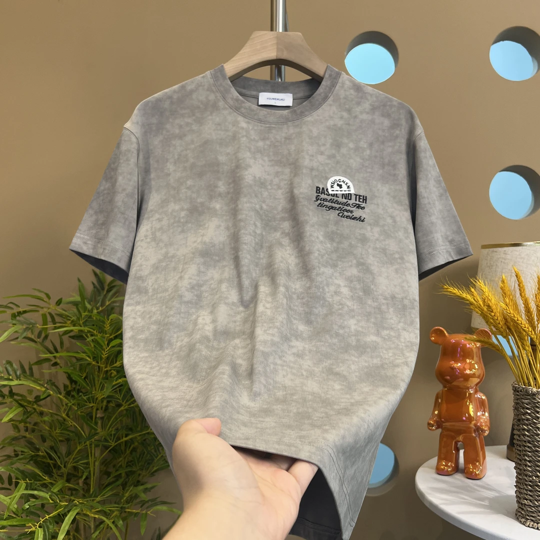 男士2025夏季重工刺绣潮款T恤男休闲时尚扎染修身圆领短袖【5571】