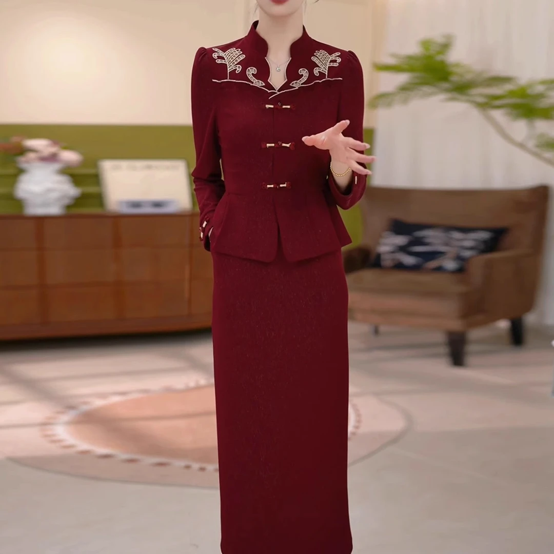 新中式国风改良旗袍连衣裙2025秋季十月一喜婆婆妈妈装婚宴礼服裙