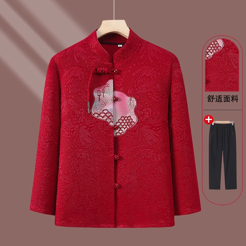 奶奶春装新中式衬衫洋气老太太春秋衣服绣中老年人妈妈国风上衣女