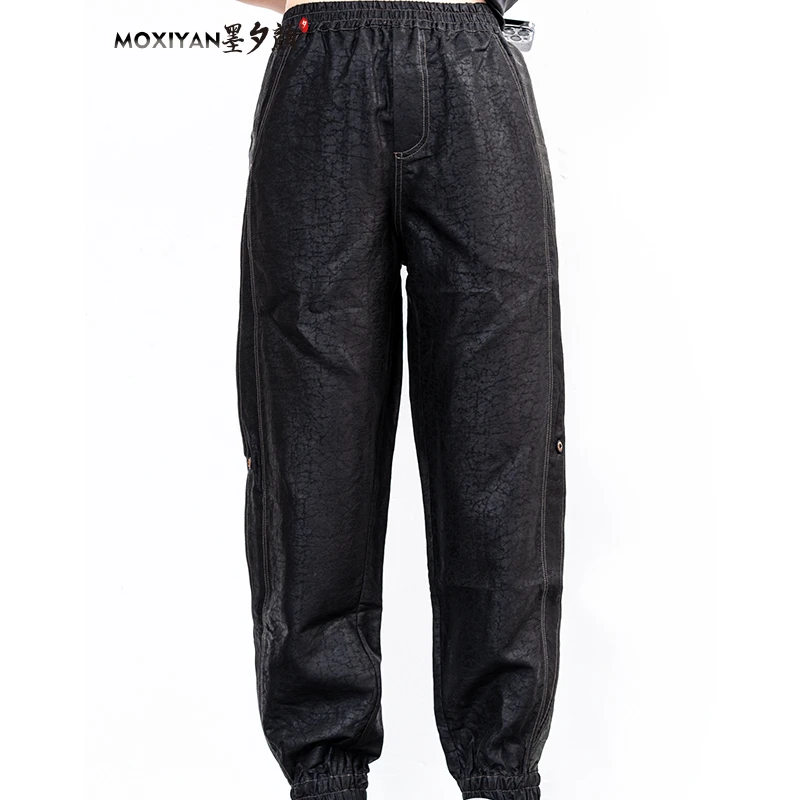 【墨夕颜】2025夏季新款桑蚕丝男装 黑龟拼接休闲裤-MH-815